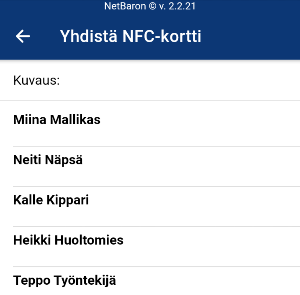 Kello-MobiApp Työmaa-tila yhdistä työntekijän NFC-kortti
